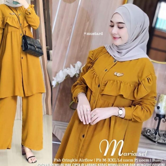 Terjangkau Maria Set Crinkle Airflow Ld 110 Long Standar - Setelan long tunik crinkle maria set  / O