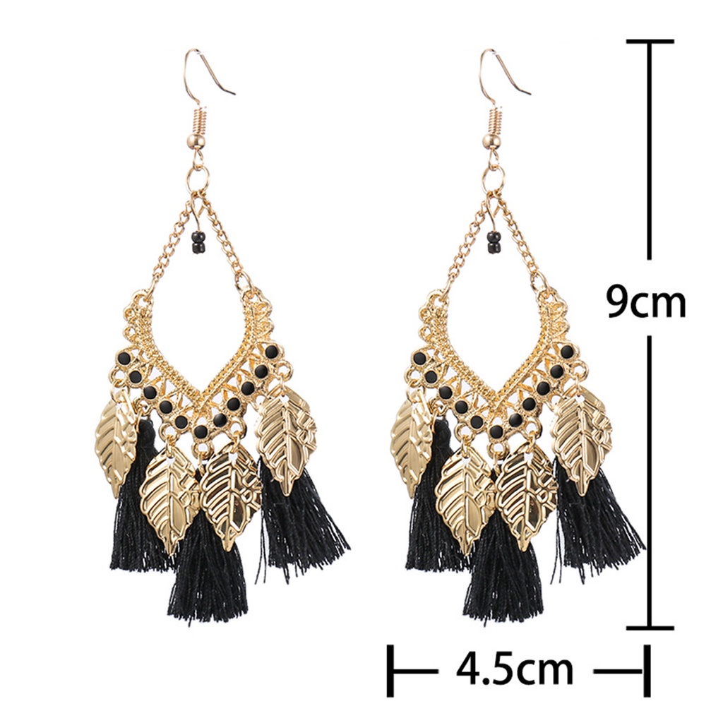 Hu Hu Hu Hu Hu Alat Bantu Pasang Kacamata♡ 1 Pasang Anting Kait Gantung Desain Daun Rumbai Gaya Vintage Tahan Lama Untuk Wanita