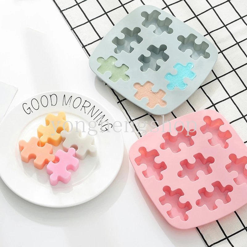 Cetakan Kue / Coklat / Sabun / Jelly / Pudding / Es Batu Bentuk Puzzle Jigsaw Bahan Silikon