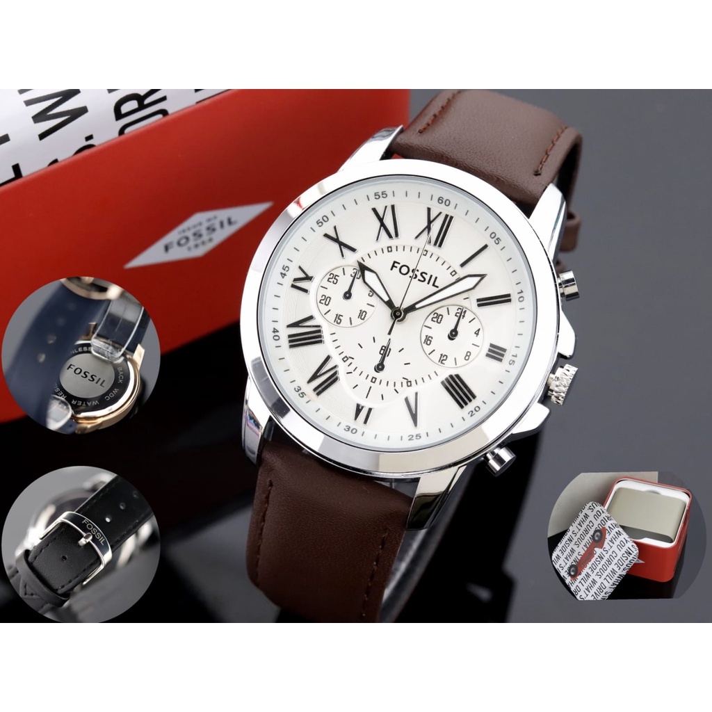 Jam Tangan Pria Fozzil FS4735 Grant Chronograph variasi Leather Strap