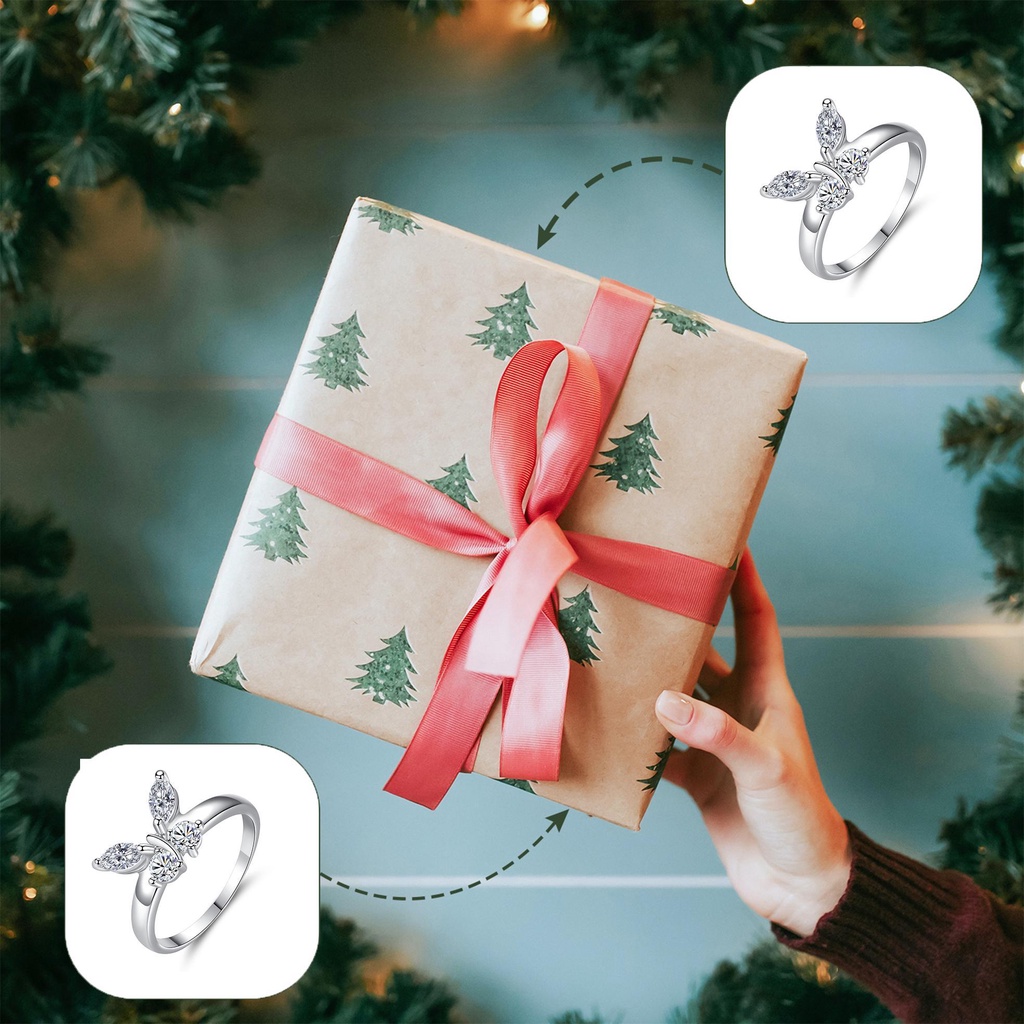 Nanas Kupu-Kupu Cincin Indah Cincin Busur-Simpul Perak Dainty Pernikahan Mood