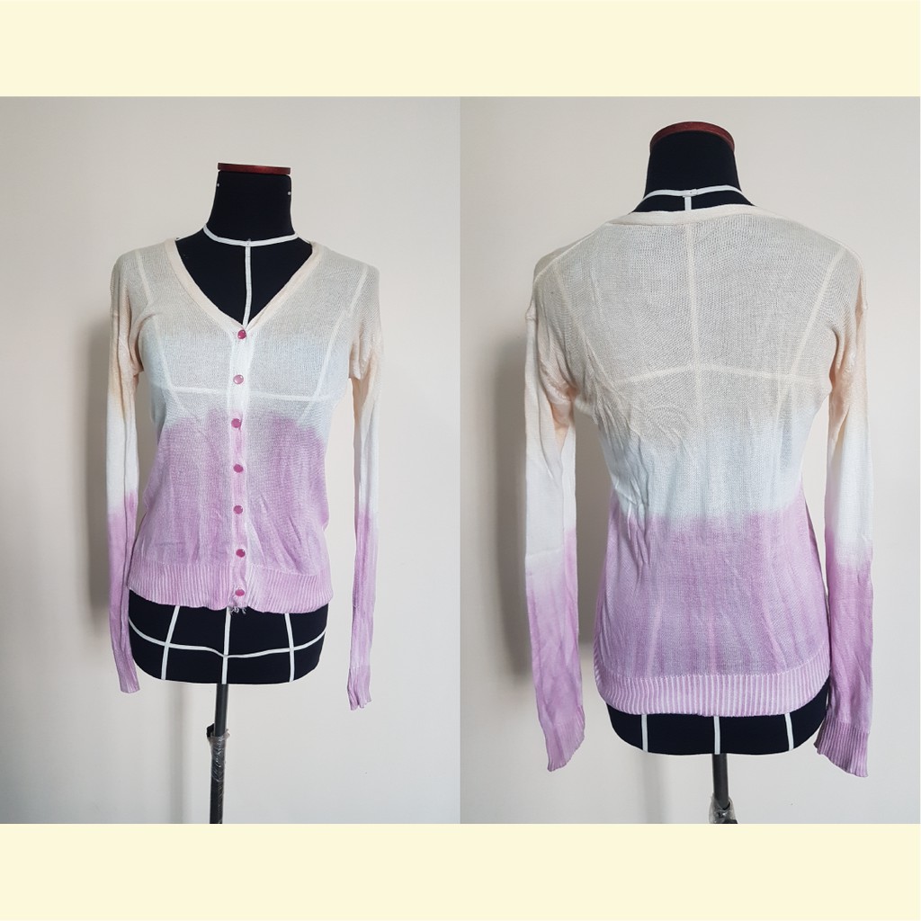 (preloved) Cardigan Rajut Knit Pelangi Tie Dye Gradasi Kuning Lilac Kasual Cantik Tipis Adem