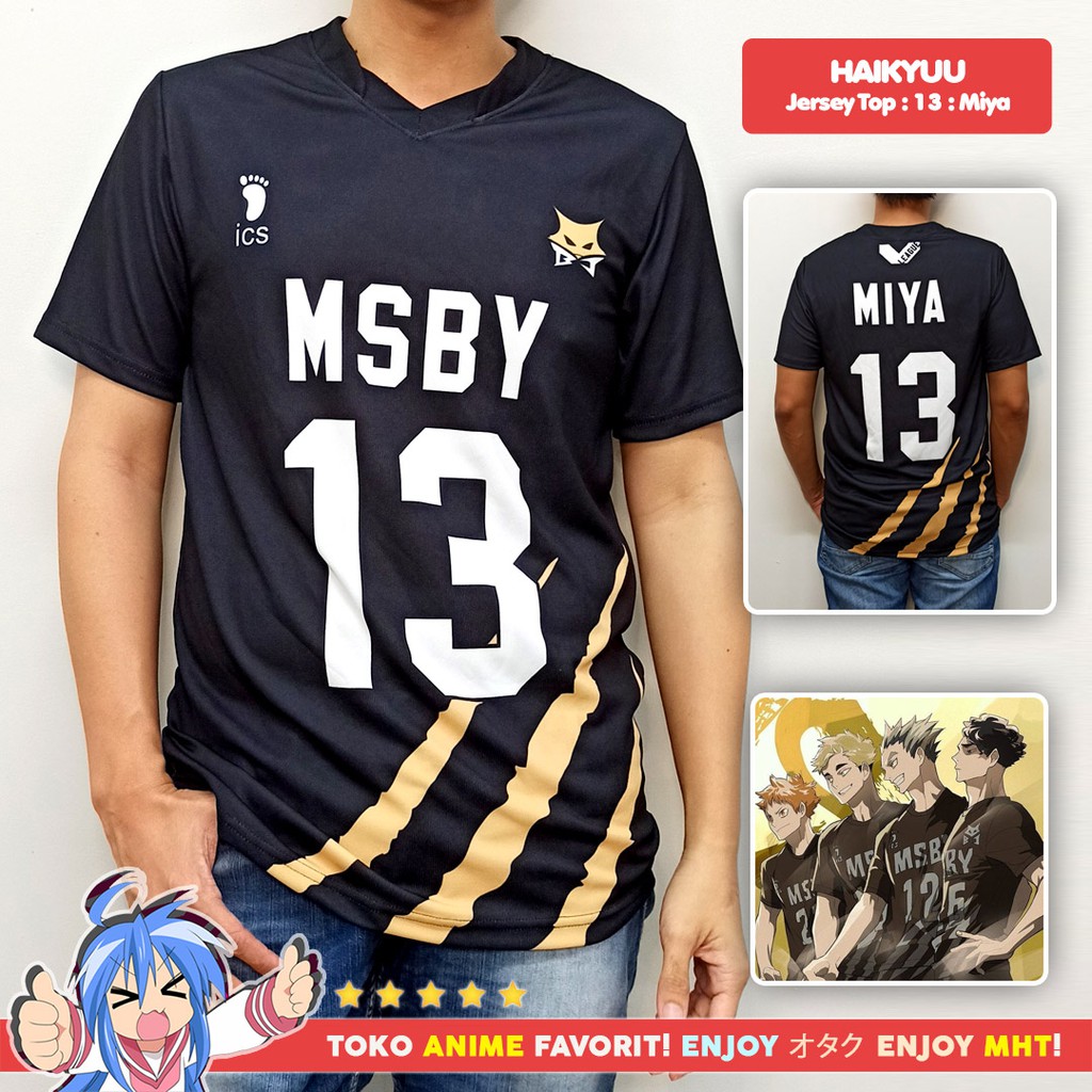 Kostum Anime Cosplay Haikyuu Kaos Atasan Jersey MSBY Black Jackals No. 13 Miya Atsumu