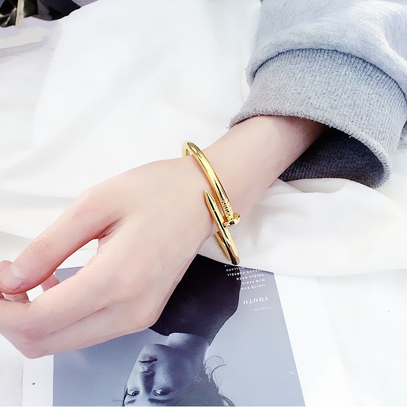 Creative Simple Metal Nail Shape Couple Bracelet/ Trend All-match Opening Bangle/ Valentine's Day Men Women Wrist Jewelry