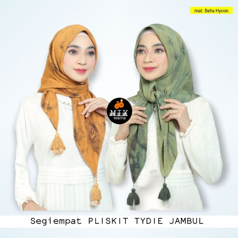 10 Pcs Mix Jilbab Segiempat Plisket Tassel Motif tydie Premium / Hijab Segi Empat Pliskit Motif Pom-