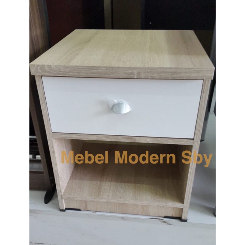 Meja Nakas Kecil Minimalis Putih 1 Laci