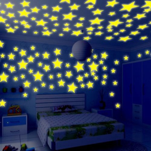 200pcs Stiker Dinding 3D Bentuk Bintang Glow In The Dark Untuk Dekorasi Kamar Tidur