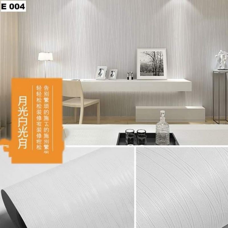 Wallpaper Sticker Dinding Polos Putih Serat Kayu