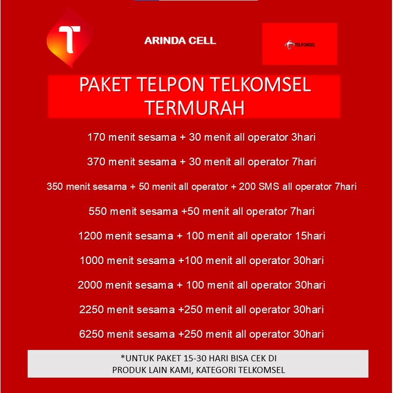 Paket Telpon dan SMS Murah Telkomsel (1-7hari)