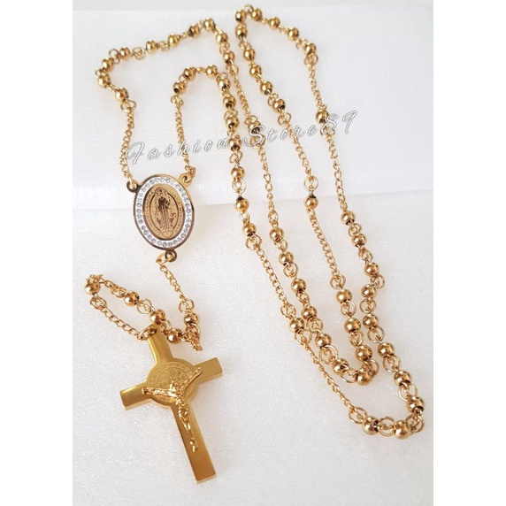Kalung Rosario Benediktus Kalung Rosario Titanium Gold Silver Permata Santo Benediktus Rosario Khatolik