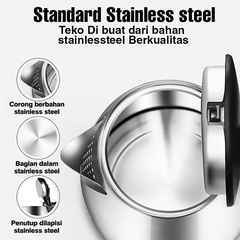 COD Teko Listrik Stainlees Portable Pemanas Air Electric Kettle Ketel Besar Muat 2 Liter Air Serbaguna WHFURNITURE