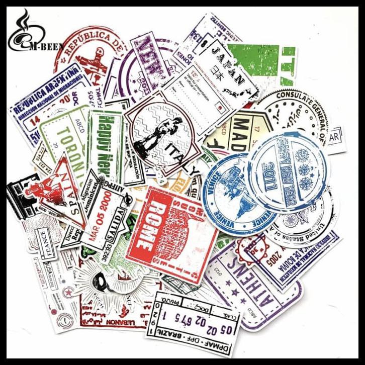 

Stiker 247 - Cap Paspor Sticker retro boarding pass stamp stempel