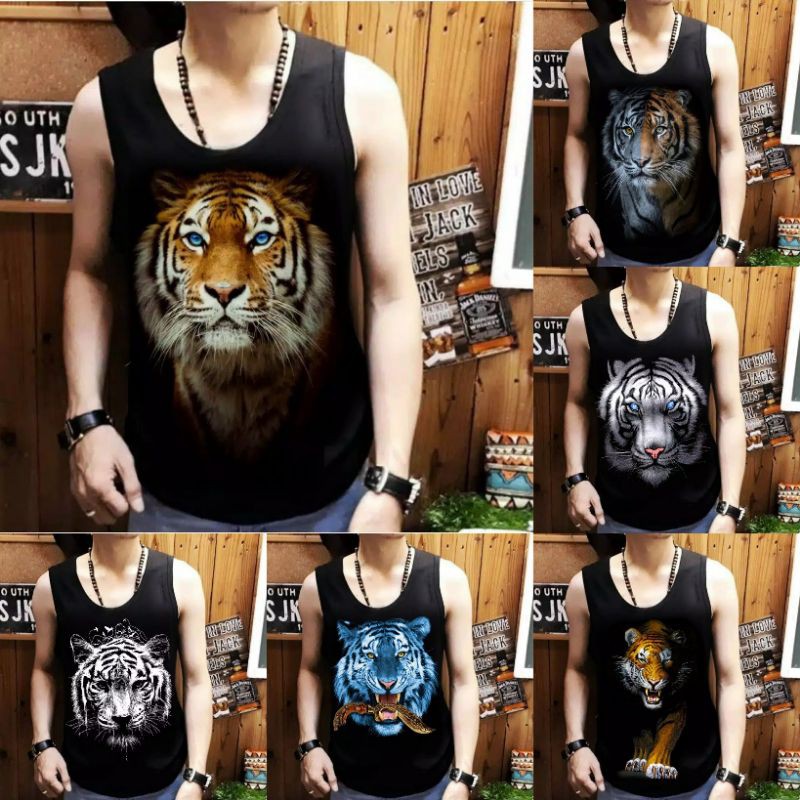 Fenz Shop| kaos singlet pria tanpa lengan motif macan/atasan macan