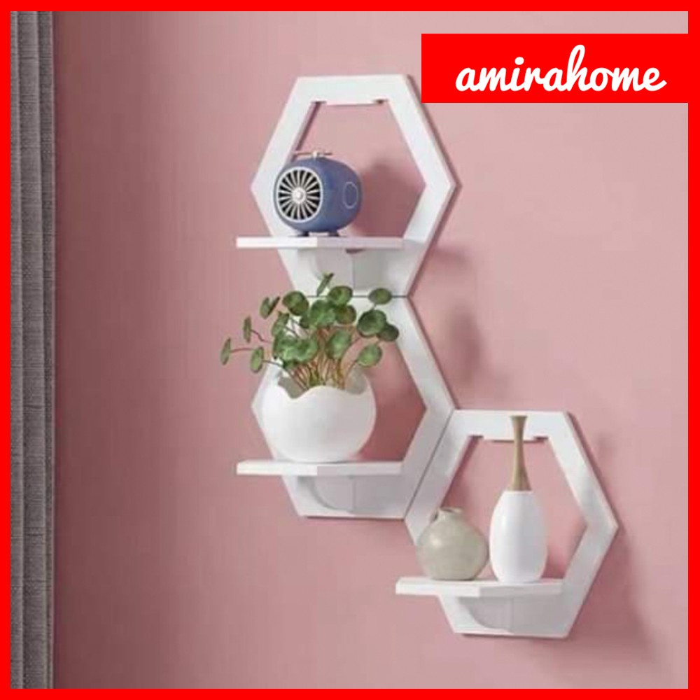 1pcs diameter 29cm RAK DINDING MINIMALIS HEXAGONAL segi6 WPC murah berkualitas rak hiasan