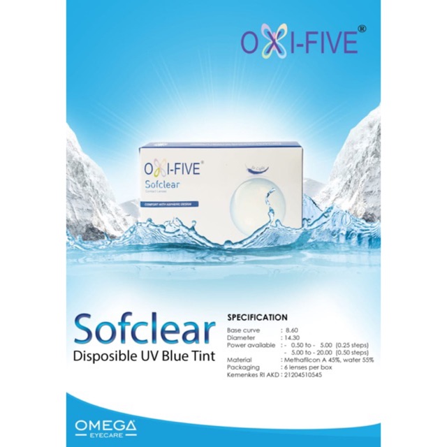 Oxifive Softclear monthly 3pasang Softlens bening