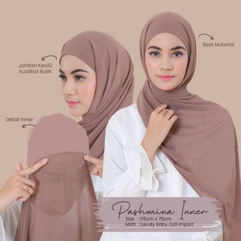 SN Pashmina Inner 2in1 Bahan Ceruty Babydoll Tidak Panas Dipakai