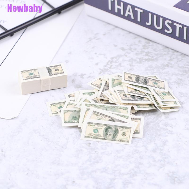 (Newbaby) 100 Lembar / set Miniatur Uang Dollar Us $100 Skala 1: 12 Untuk Aksesoris Rumah Boneka