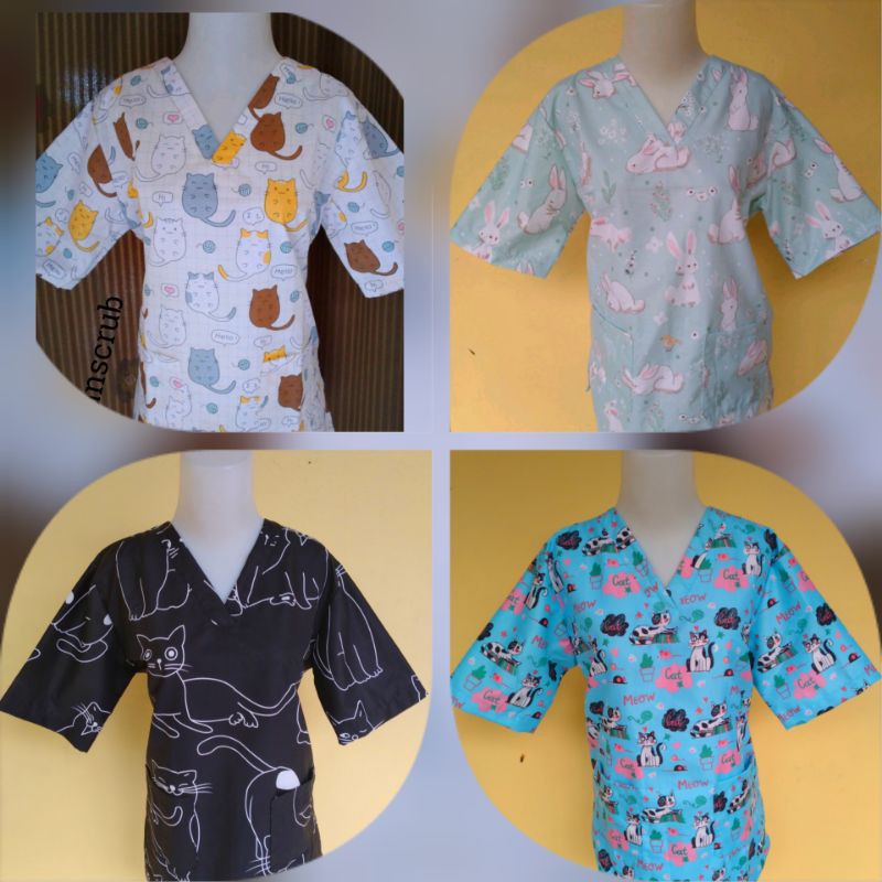 Baju medis Atasan/Baju Medis/ Baju Dokter/ Dokter Hewan/ Baju OK/BajuMedisMotif