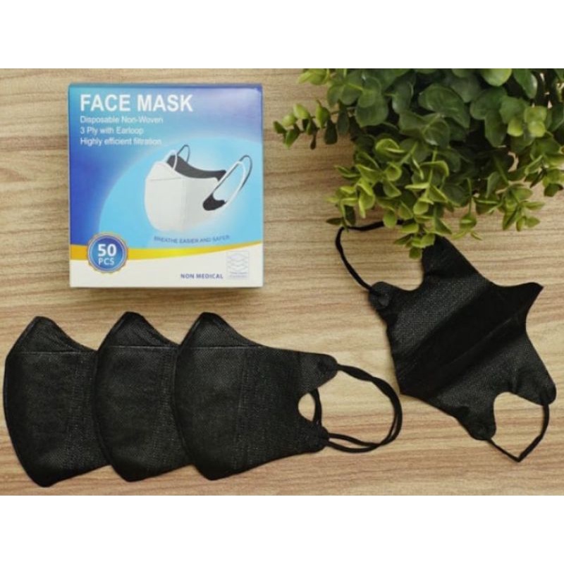 Masker Duckbill dewasa Facemask Hitam/putih isi 50pcs