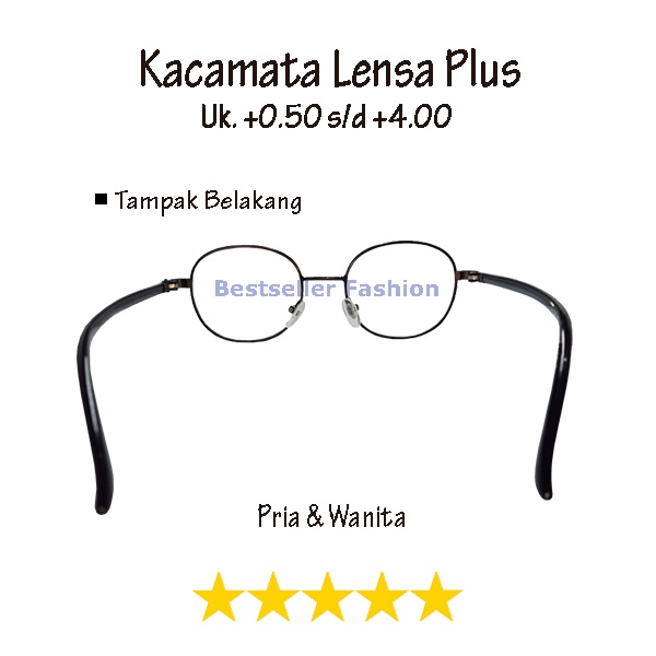 Kacamata Baca Plus Frame Oval Besi Uk. +0.50-+4.00 Kaca mata Rabun Dekat Wanita/Pria Model Round Lensa Khusus Baca Unisex FREECASE