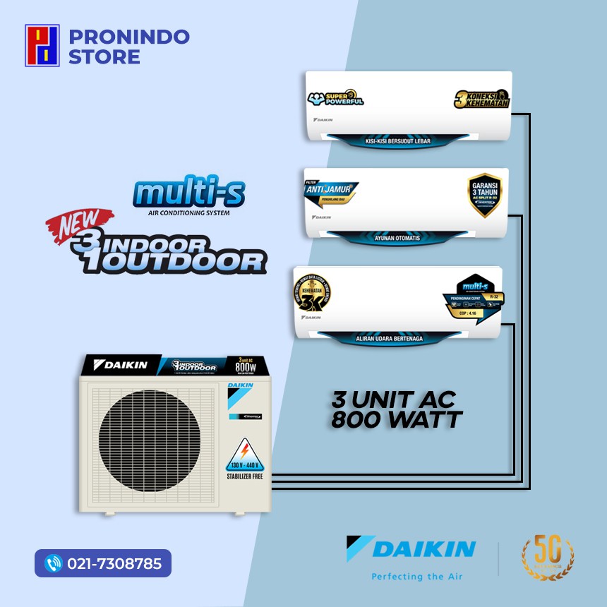 Jual AC DAIKIN MULTI S 3 KONEKSI 3/4 + 3/4 + 1 PK Unit Only | Shopee ...