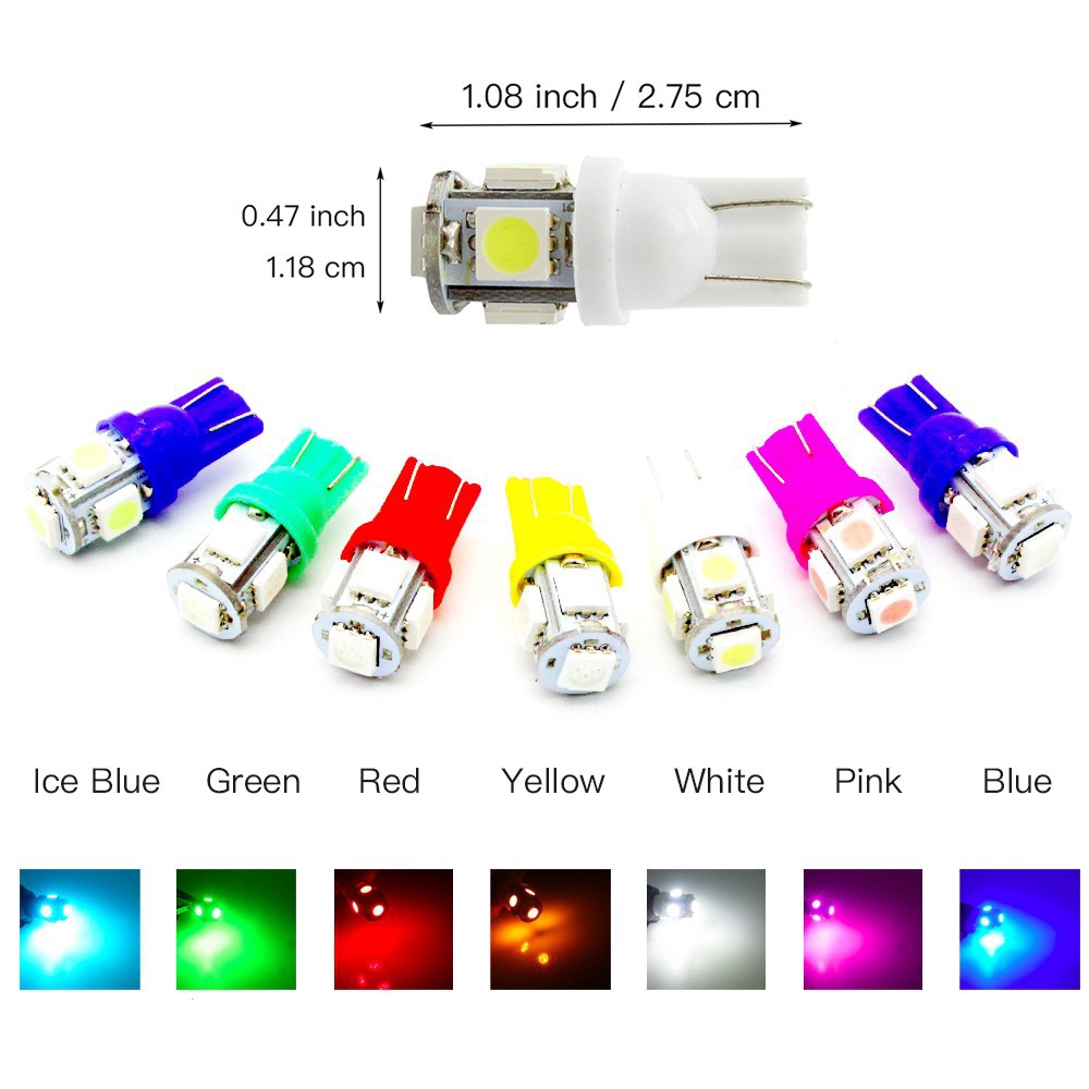 1pc Lampu Led Wedge T10 W5W 5050 5smd Dc 12v Untuk Plat Nomor Mobil