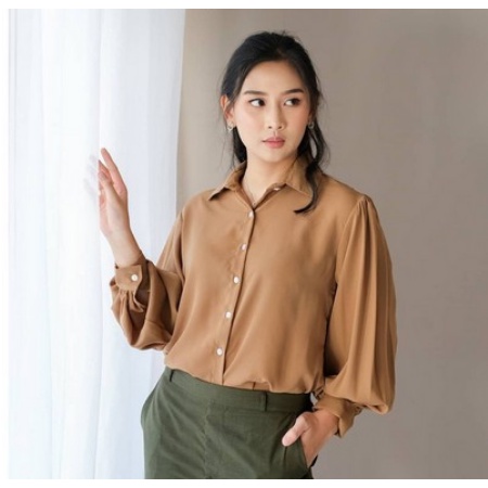 AUDRY TOP KEMEJA BAJU WANITA MUSLIM LENGAN BALON KATUN TERMURAH
