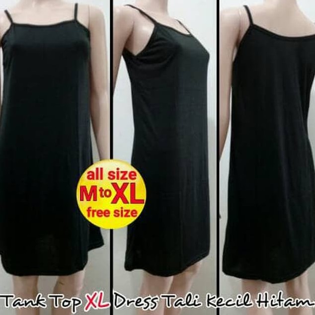 TANK TOP XL DRESS TALI KECIL HITAM - MELAR | TERUSAN INNER PANJANG~BERKUALITAS~