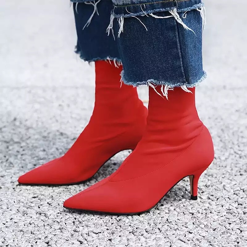 Waterproof Heel Boots Pointed toe  Stiletto Boots Mid Calf