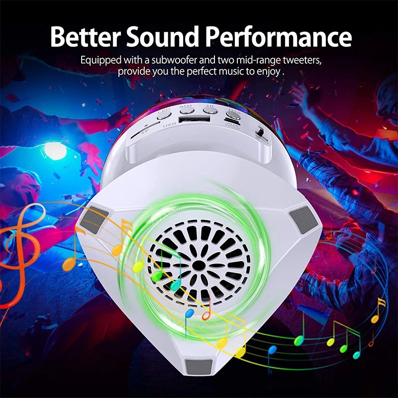 Lampu proyeksi mikrofon wireless bluetooth speaker RGB disco light Decoration lampu rotating Musical Ball