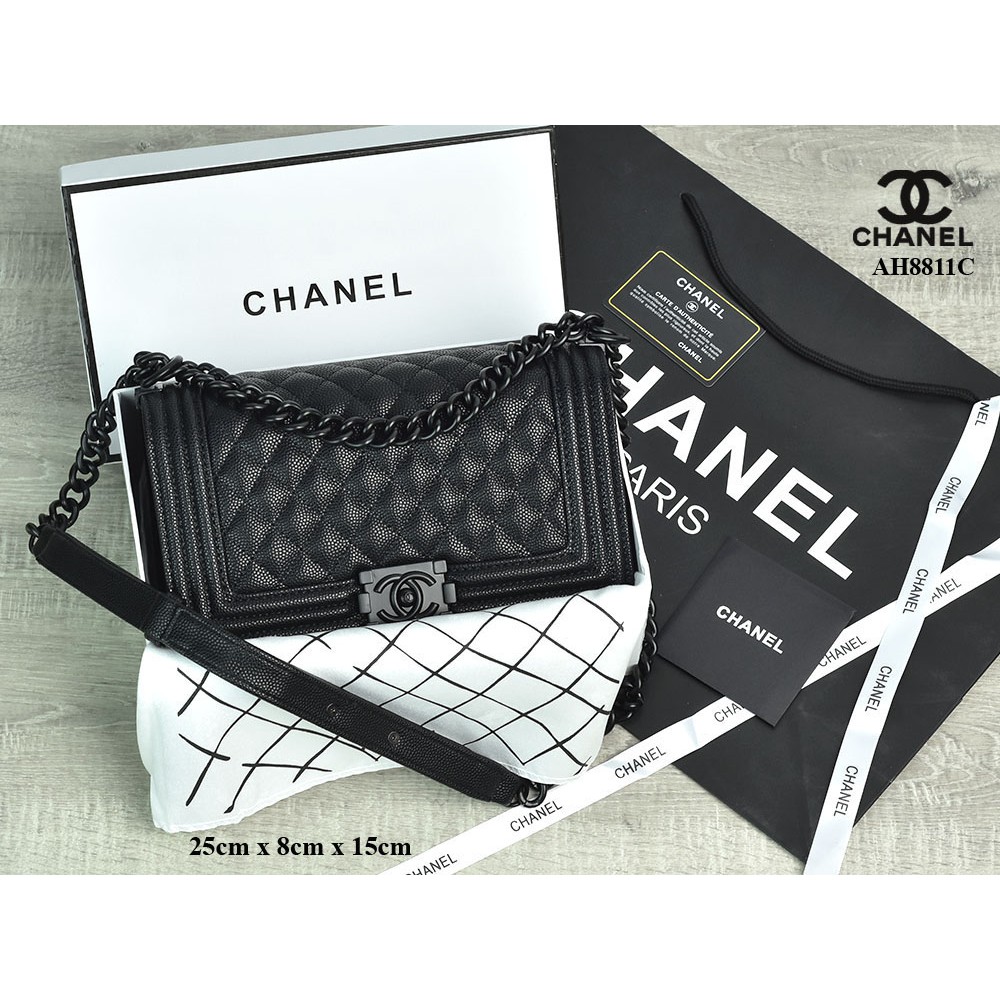 SUPPLIER TAS BRANDED Tas Chanel Boy So Black Medium Caviar Hitam Semprem AH8811C