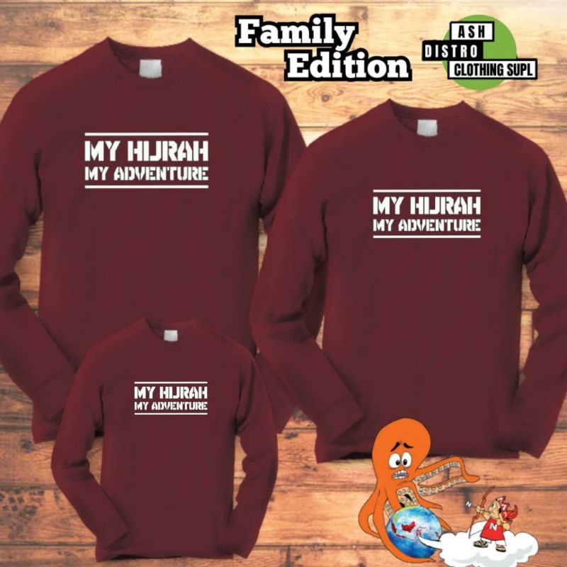 Kaos lengan panjang couple keluarga islami / baju dakwah islam my hijrah my adventure