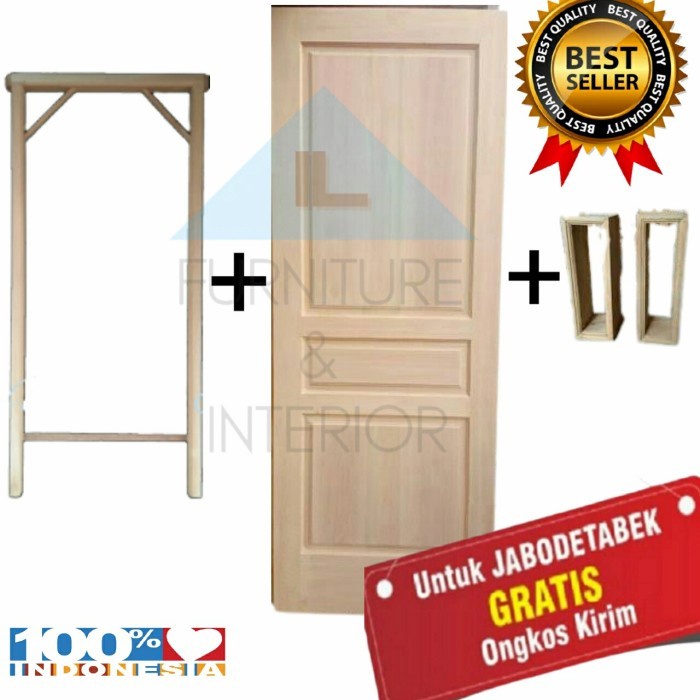 1 Set Kusen Pintu Panel Kayu Kamper Oven solid Rumah Minimalis