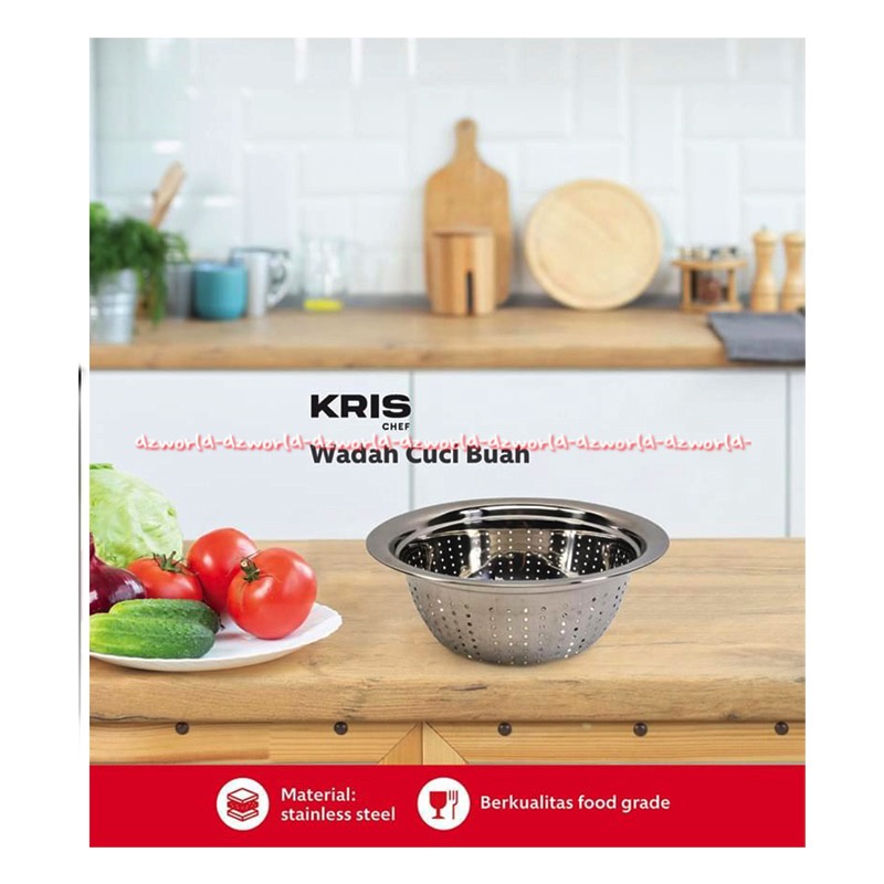 Krischef Fruit Basin 24cm Tempat Wadah Cuci Buah Buahan Sayuran Dengan Penyaring Saringan Stainless Steel Washing Fruit Vegetable Kris Chef Krisbow