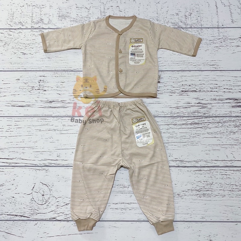 Fluffy Baju Bayi Newborn Set Panjang Bis Khaki - Baju Bayi Newborn Set - Baju Tidur Bayi Laki Laki Perempuan