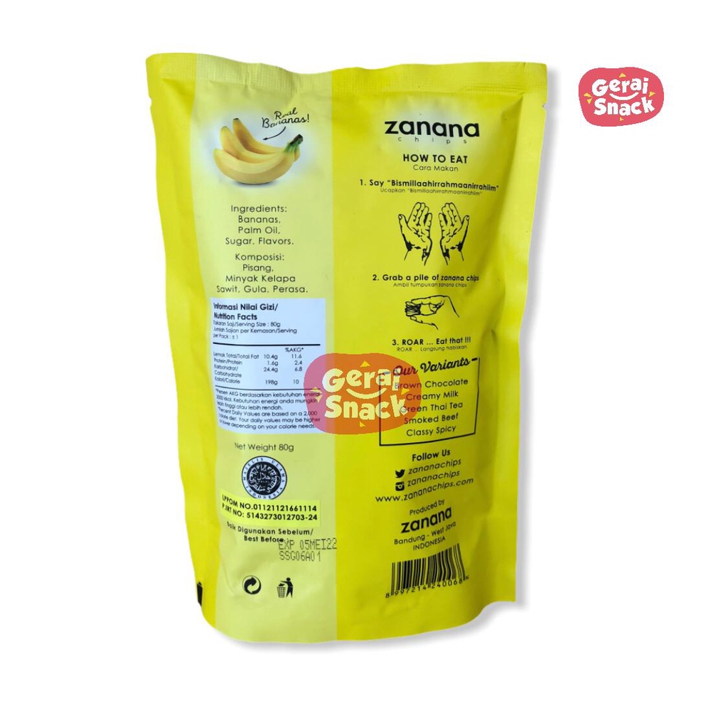 Keripik Pisang Zanana Chips Kemasan Small Bumbu Tebal dan Renyah 80g