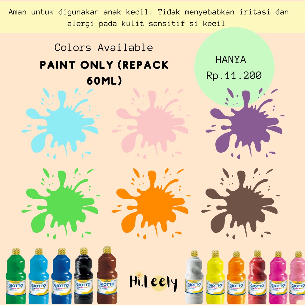 60 ML CAT WARNA GIOTTO AMAN UNTUK ANAK MUDAH DIBERSIHKAN AMAN UNTUK KULIT SENSITIF BANYAK PILIHAN WARNA