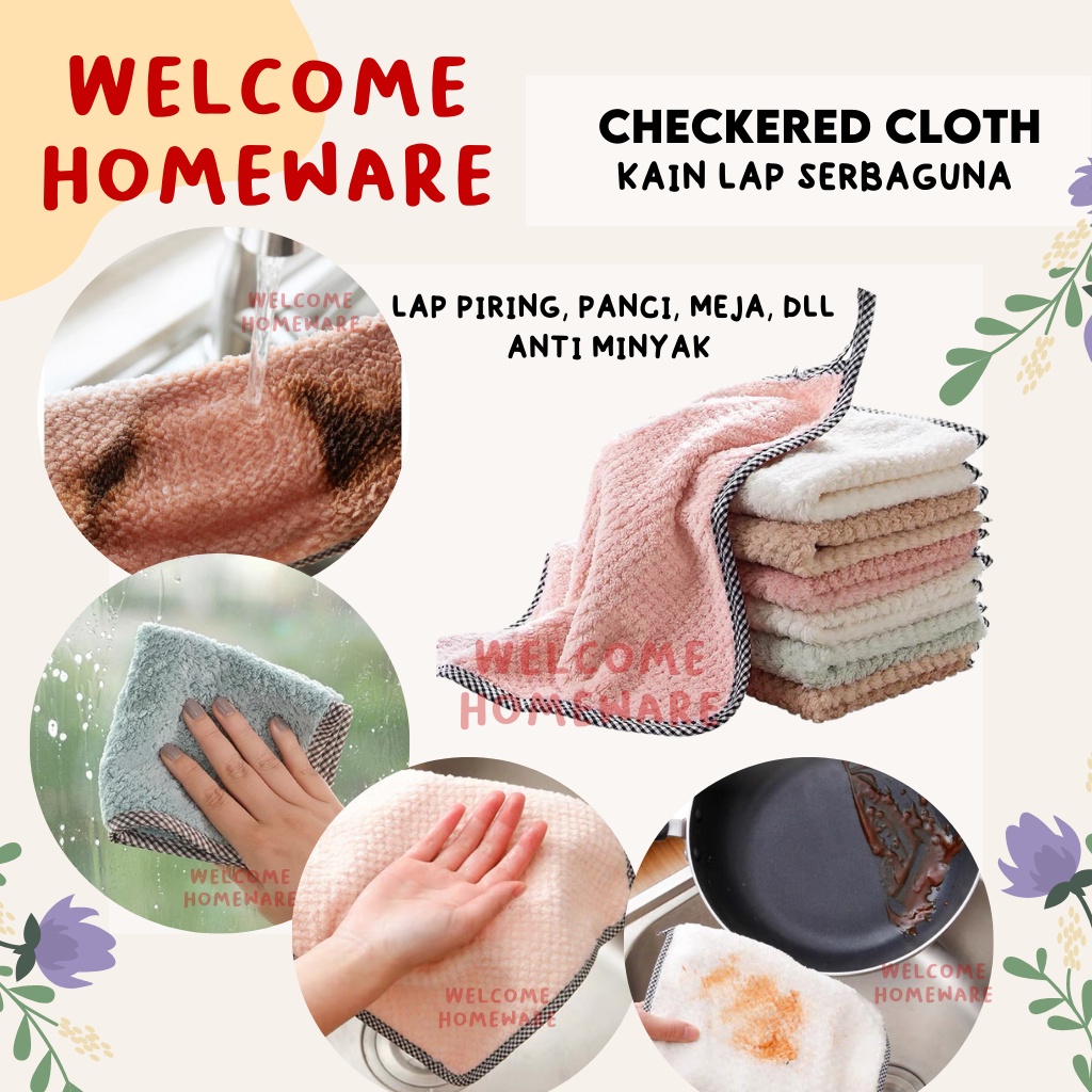 Checkered Cloth Kain Lap Kecil Serbaguna Panci Piring Dapur Meja