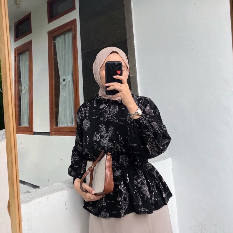 village crinkle blouse black