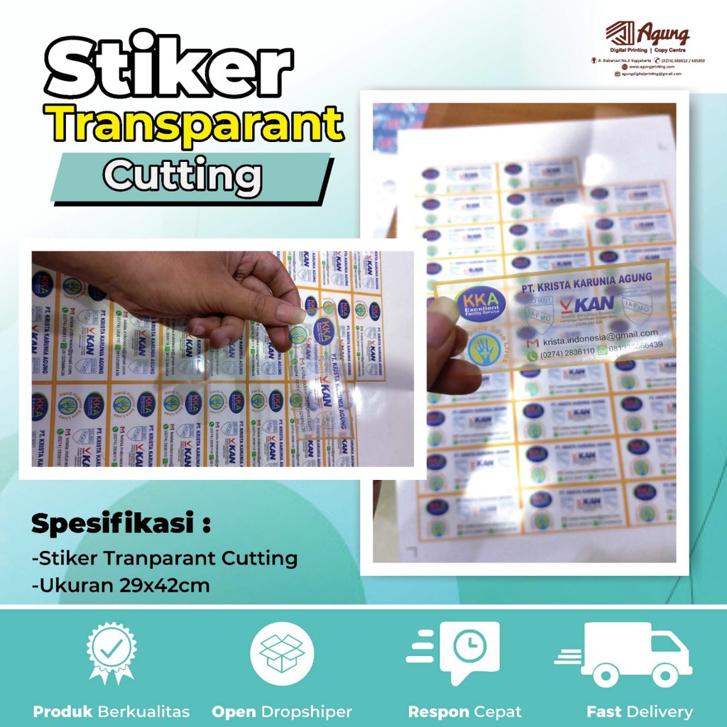

Cetak Sticker Transparan A3+ Label Kemasan Makanan Minuman / Label Olshop / Tahan Lama Halcut/Kisscut Tanpa Minimal Order