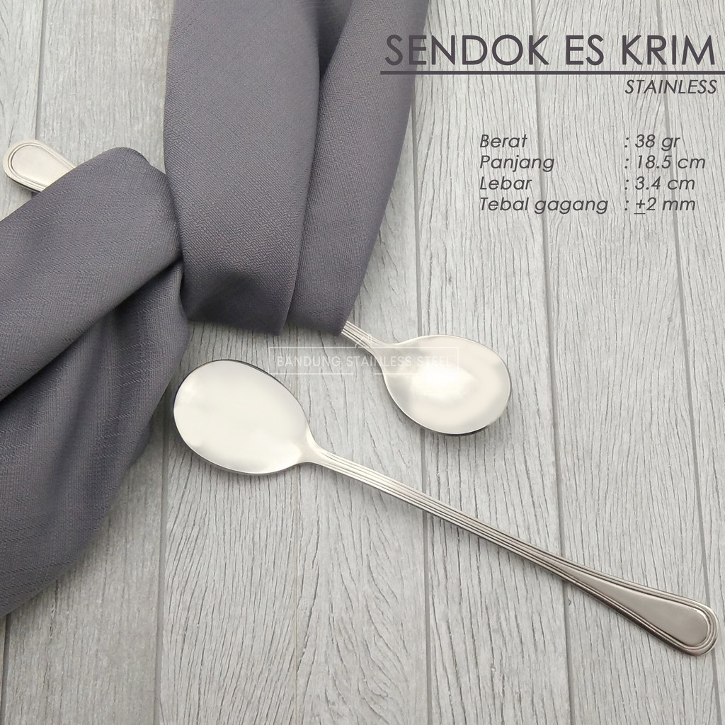 Sendok es krim panjang stainless super tebal ice spoon hotel teh bulat