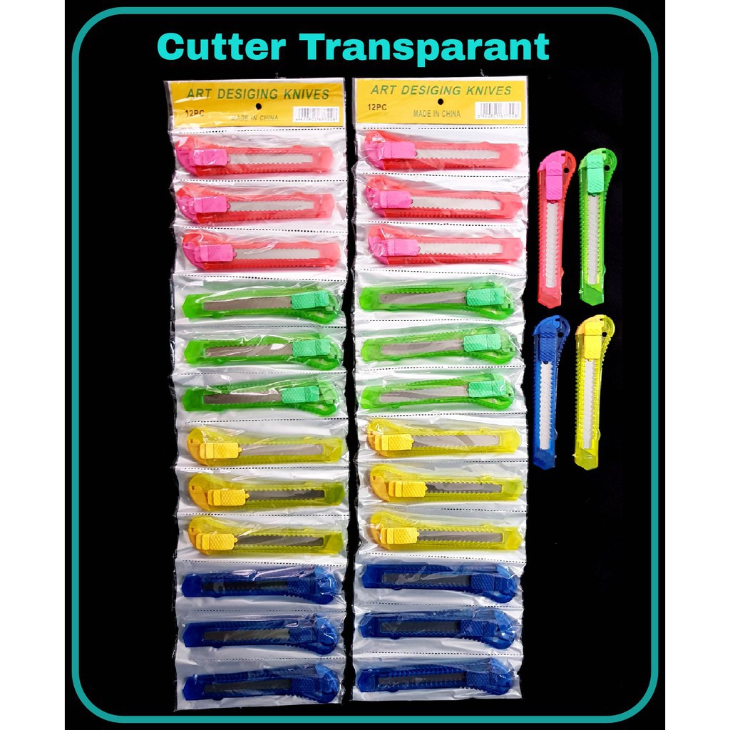 

1 Renteng/ 12 Pcs Cutter Transparan Besar / Pemotong Kertas / Cutting Blade