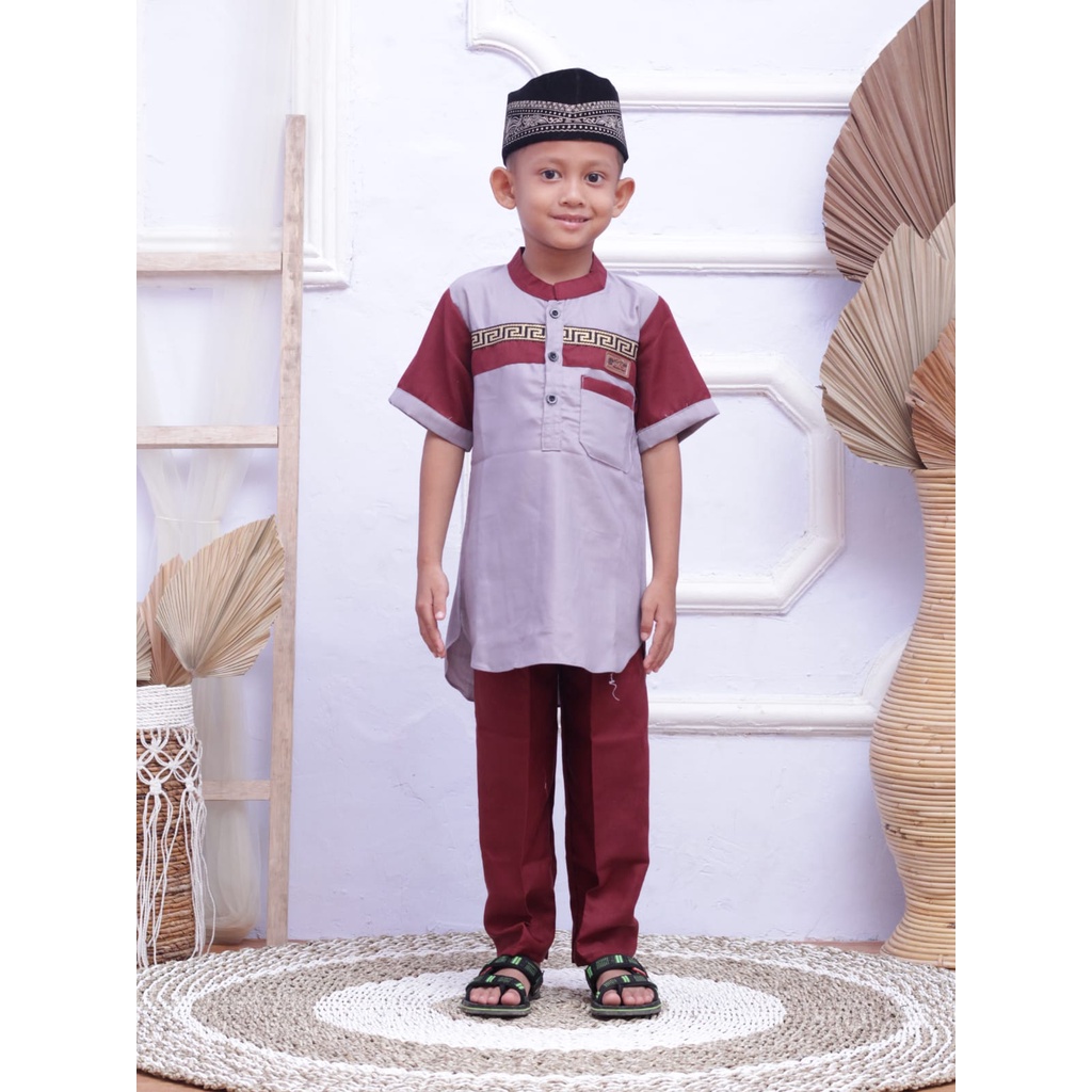 Baju Muslim Setelan Koko Anak Lengan Pendek Stelan Kurta Anak Laki-Laki Promo Mahdeya