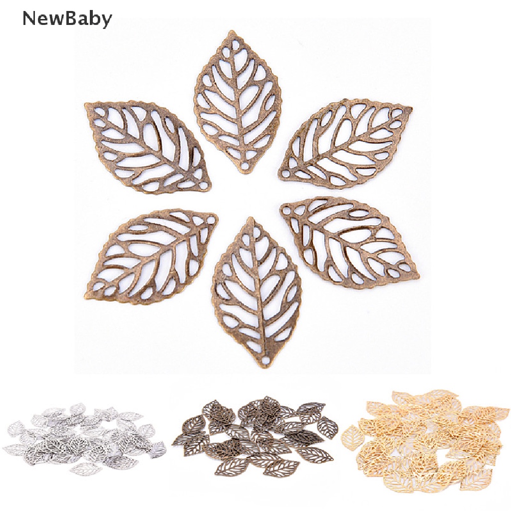 50pcs Liontin Daun Hollow Bahan Metal Untuk Membuat Perhiasan DIY