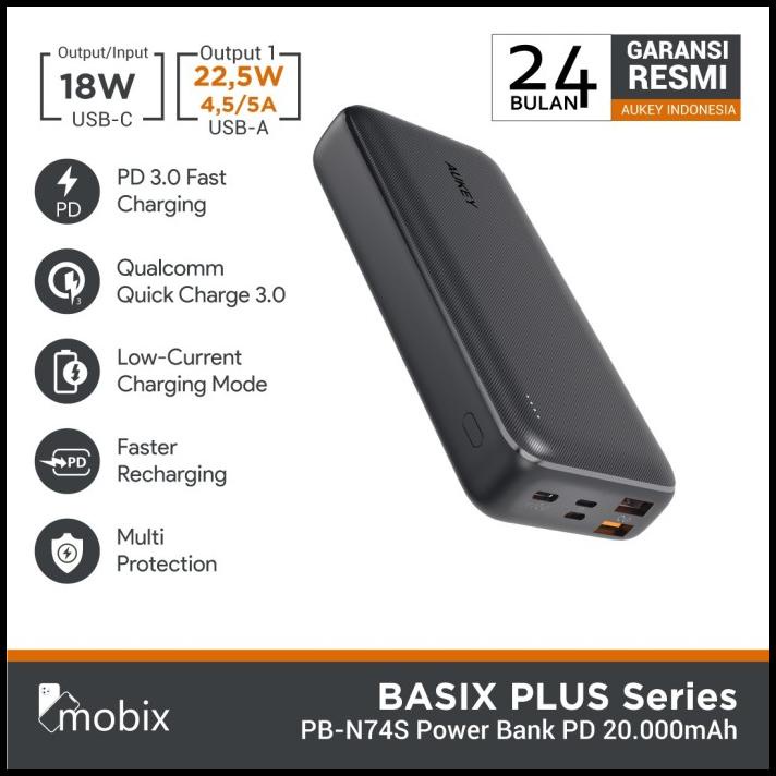 Aukey Powerbank Pb-N74S Basix Plus Pd 20000Mah