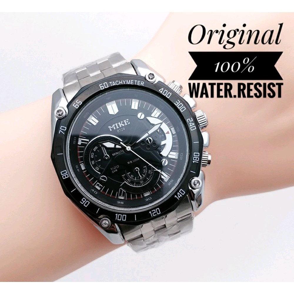 Anti Air Jam Tangan Pria Original Mike 314 Rantai Silver (Cowok Water Resist Proof)