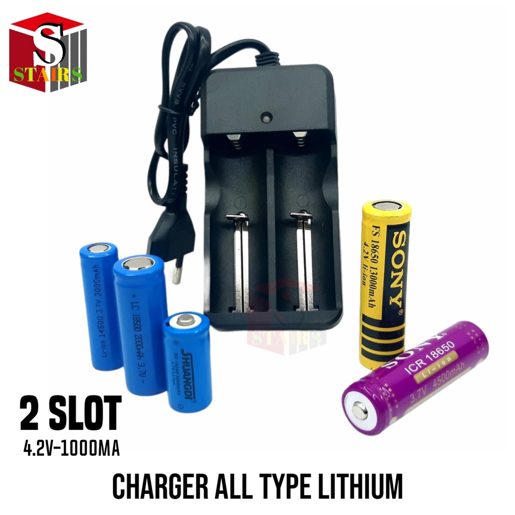 Charger Baterai Semua jenis Lithium Output 4.2V -1000mA 2 Slot