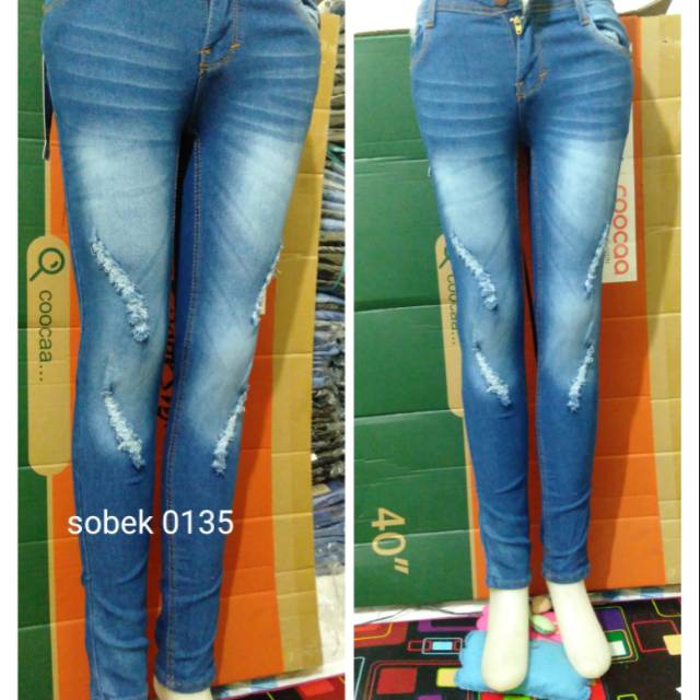  jeans  wanita  sobek  celana  panjang cewe model sobel 