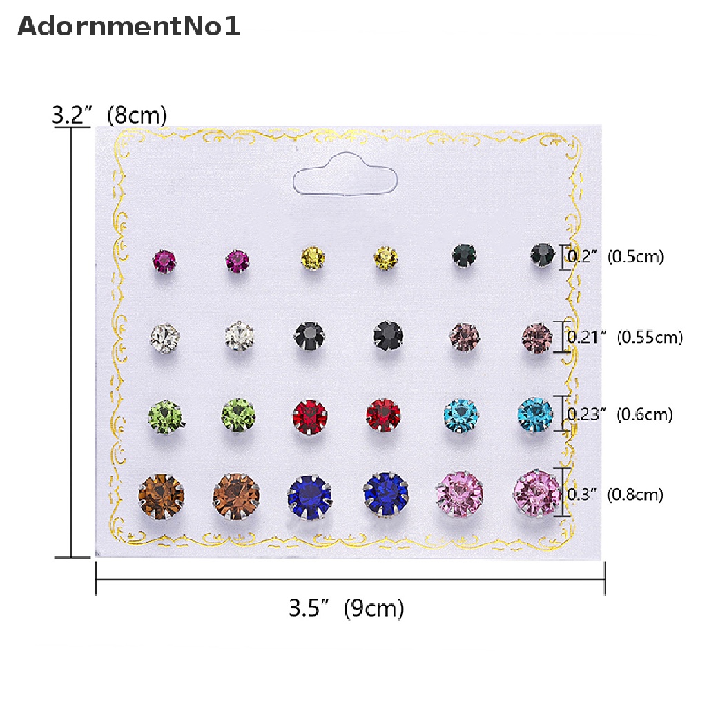 (AdornmentNo1) 12 Pasang / set Anting Tusuk Kristal Zircon Bulat Untuk Wanita