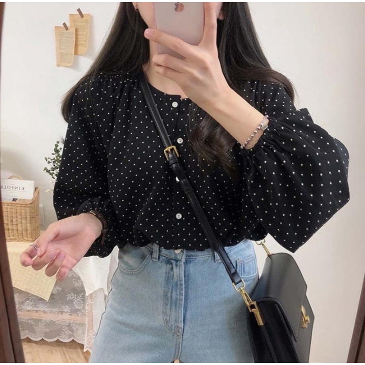 MIKA BLOUSE/atasan polkadot/korean/vintage/casual/monalisa/terbaru